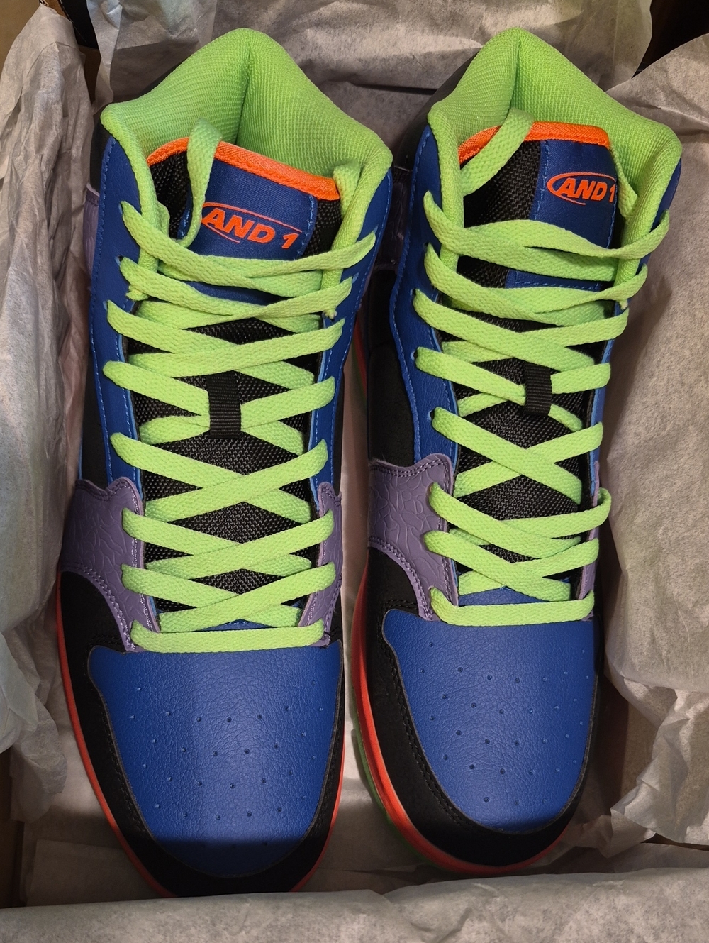 And1 Men's  High-Top Sneakers in Blue with Lime and Purple Accents
